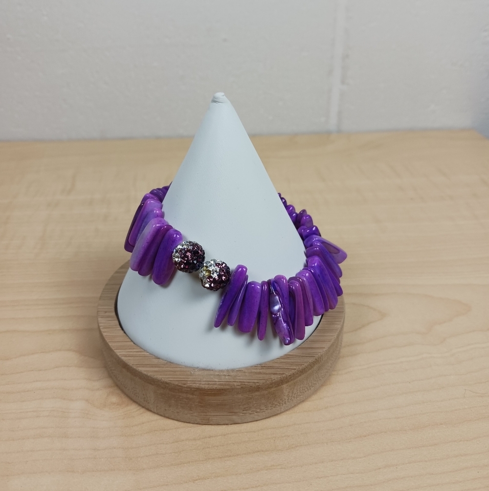 Erimish Purple Faux Coral Chips With Rhinestone Beads Beaded Bracelet Stretchy